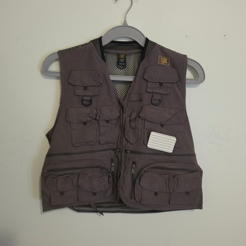 SJK Slumberjack Leader 27 Pocket Fly Fishing Vest Mens Large Olive Mesh Back